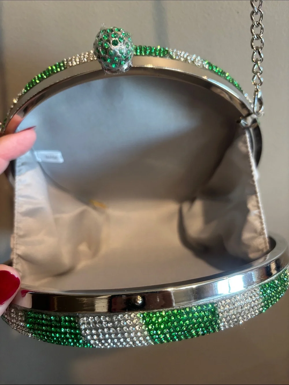 Green & White Beaded Round Crossbody Bag